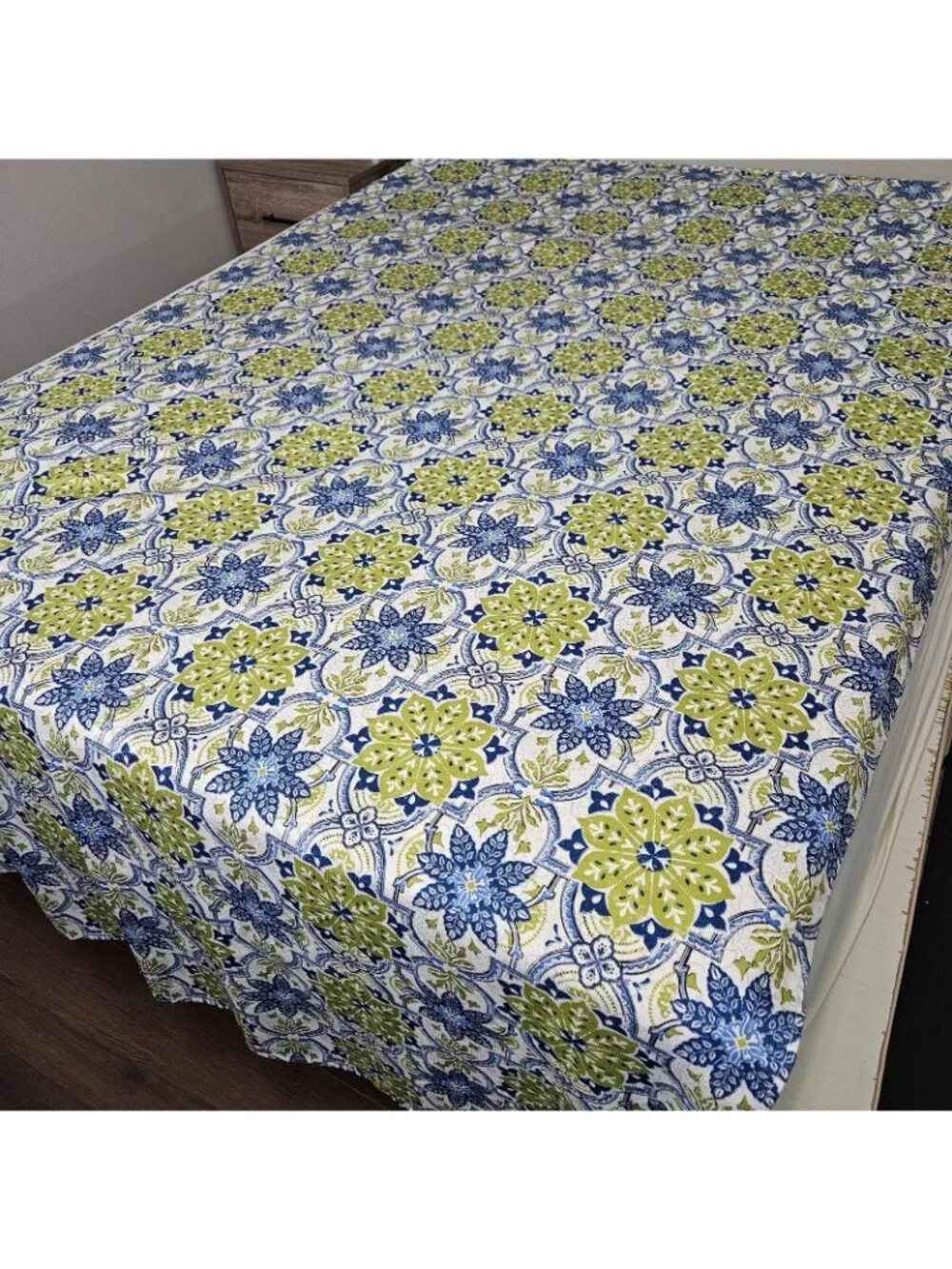 Microfiber Rectangle Tablecloth Linen 102x60 Porto Blue Green Floral Waterproof